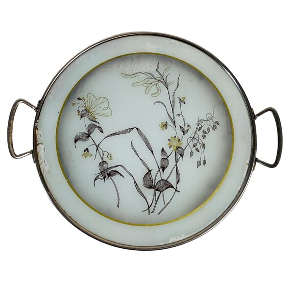 MCM West German Serving Tray Cake Plate Floral Design 11" Silver Handles VTG - Picture 12 of 12